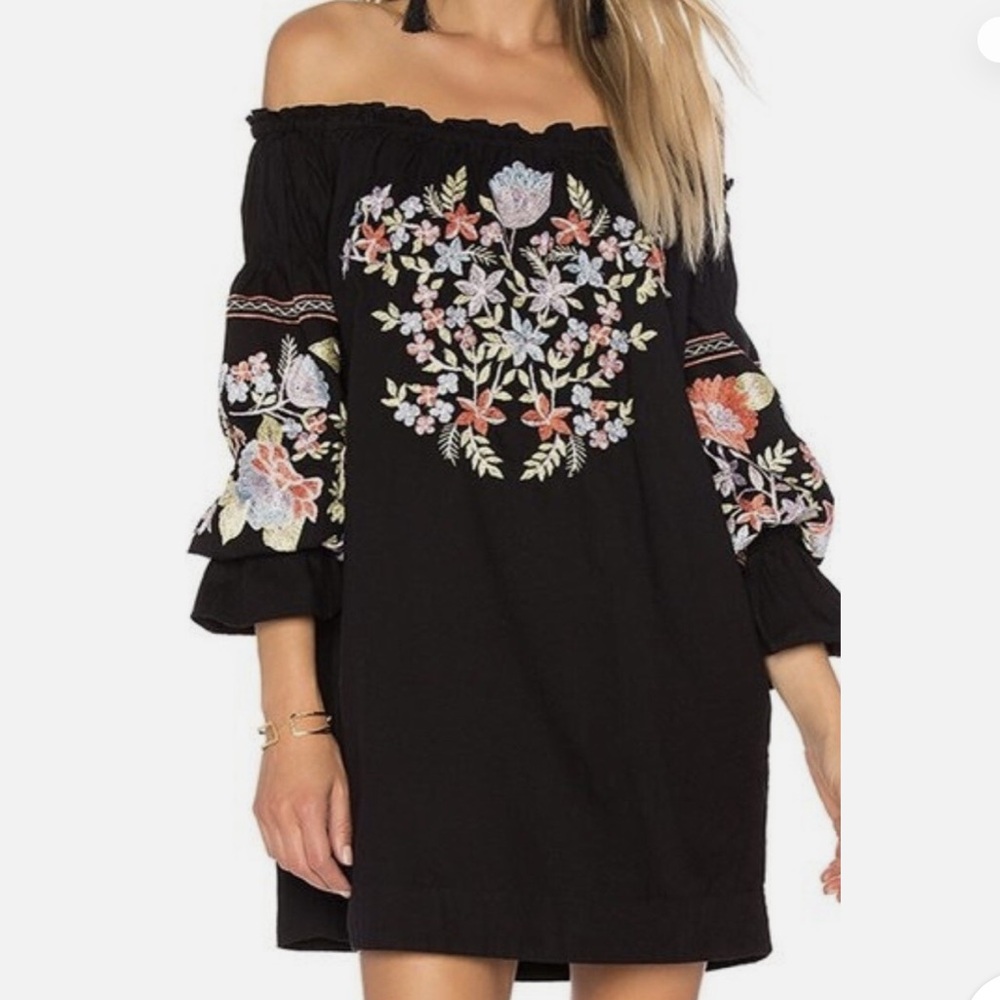 Free People Flour de jour embroidered off the shoulder mini dress size xs - Picture 3 of 11